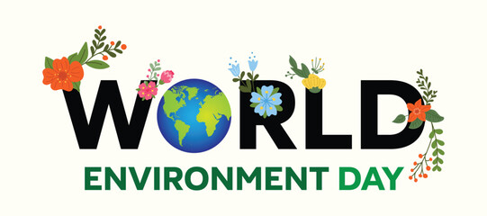 World Environment Day vector image, World Environment Day typography. Vector illustration of a World Environment Day card with creative multicolored transparent text.