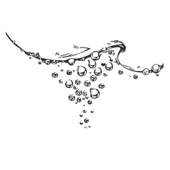 Hand drawn black and white sketch of a water molecule