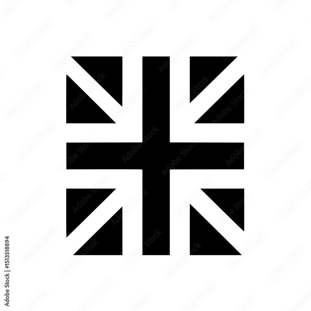 Poster black vector icon representing the union jack flag with a modern design suitable for various applica