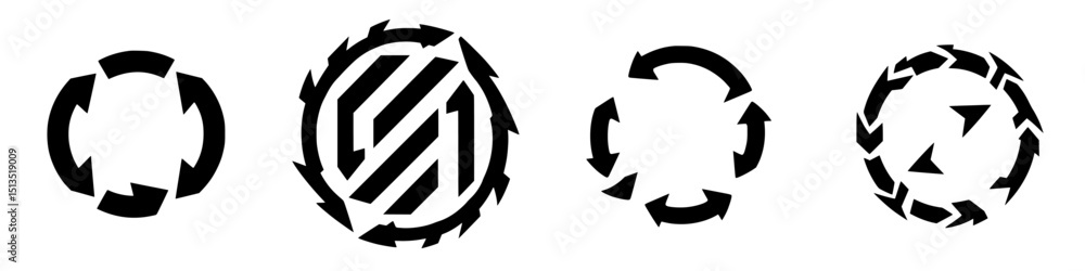 Poster various black vector icons showcasing circular arrow designs representing recycling, refresh, and co