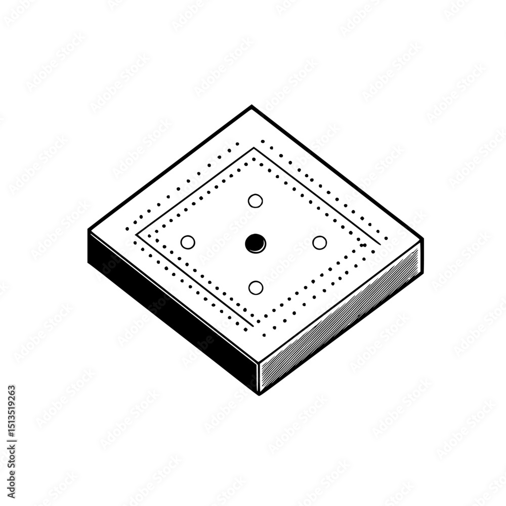 Poster black vector icon representing a geometric shape with dots and a central hole used in design project
