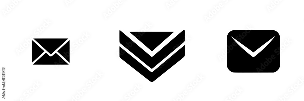Poster simple black vector icons representing different envelope designs suitable for various digital appli