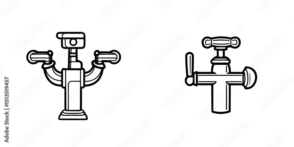 Poster iconic black vector designs of two distinct faucets showcasing unique styles and functionalities