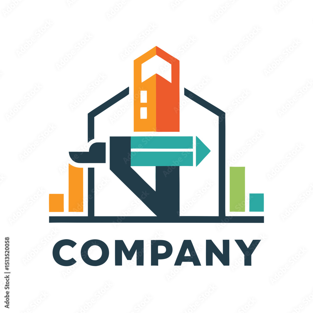 Poster abstract geometric logo design with building and graph elements