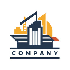 Fototapeta premium Abstract construction company logo with crane and building shapes