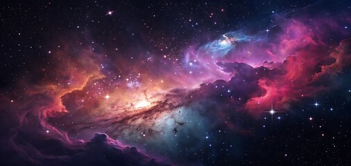 Fototapeta premium Vibrant Cosmic Cloudscape with Stars Nebula and Dust a Majestic Display of the Universe s Beauty and Wonder in Deep Space Exploration