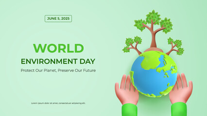 World Environment Day Poster with Hands Holding a Globe Surrounded By Trees