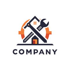 Handyman service logo featuring house repair and construction elements