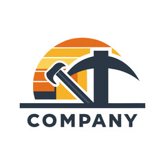 Mining company logo featuring pickaxe and sunset graphic design