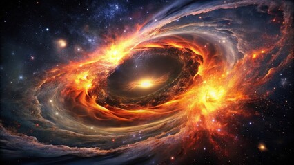 Fototapeta premium A Fiery Cosmic Vortex Celestial Dance of Nebulae and Stars in a Galactic Whirlpool