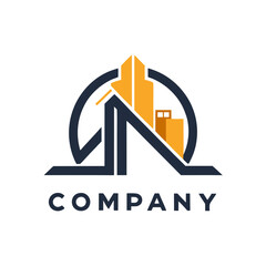 Modern real estate company logo with stylized buildings and circle