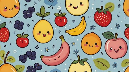 Colorful cartoon fruit seamless pattern background