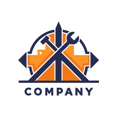 Abstract construction company logo with house and tools design