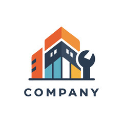 Fototapeta premium Colorful building and wrench logo design for repair services