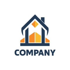 Abstract house logo with geometric shapes and neutral colors