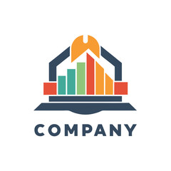 Obraz premium Colorful financial company logo with construction hat and bars