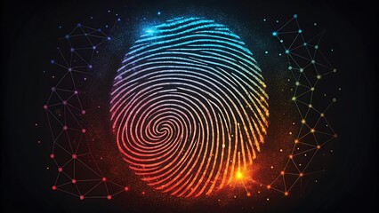 Digital Fingerprint with Network Connections and Gradient Colors Representing Cybersecurity Biometric Authentication and Modern Technology on a Dark Background