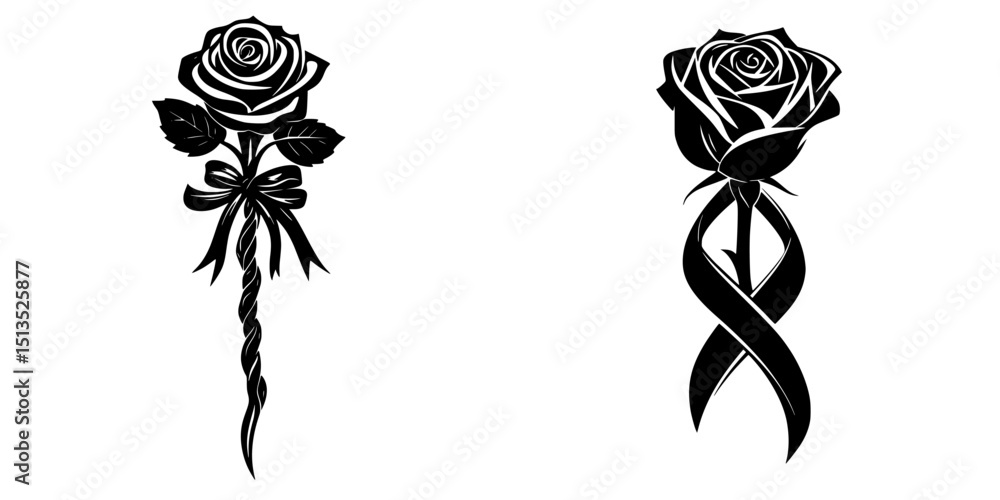 Poster vector icons of black roses with decorative elements for design use in various creative projects