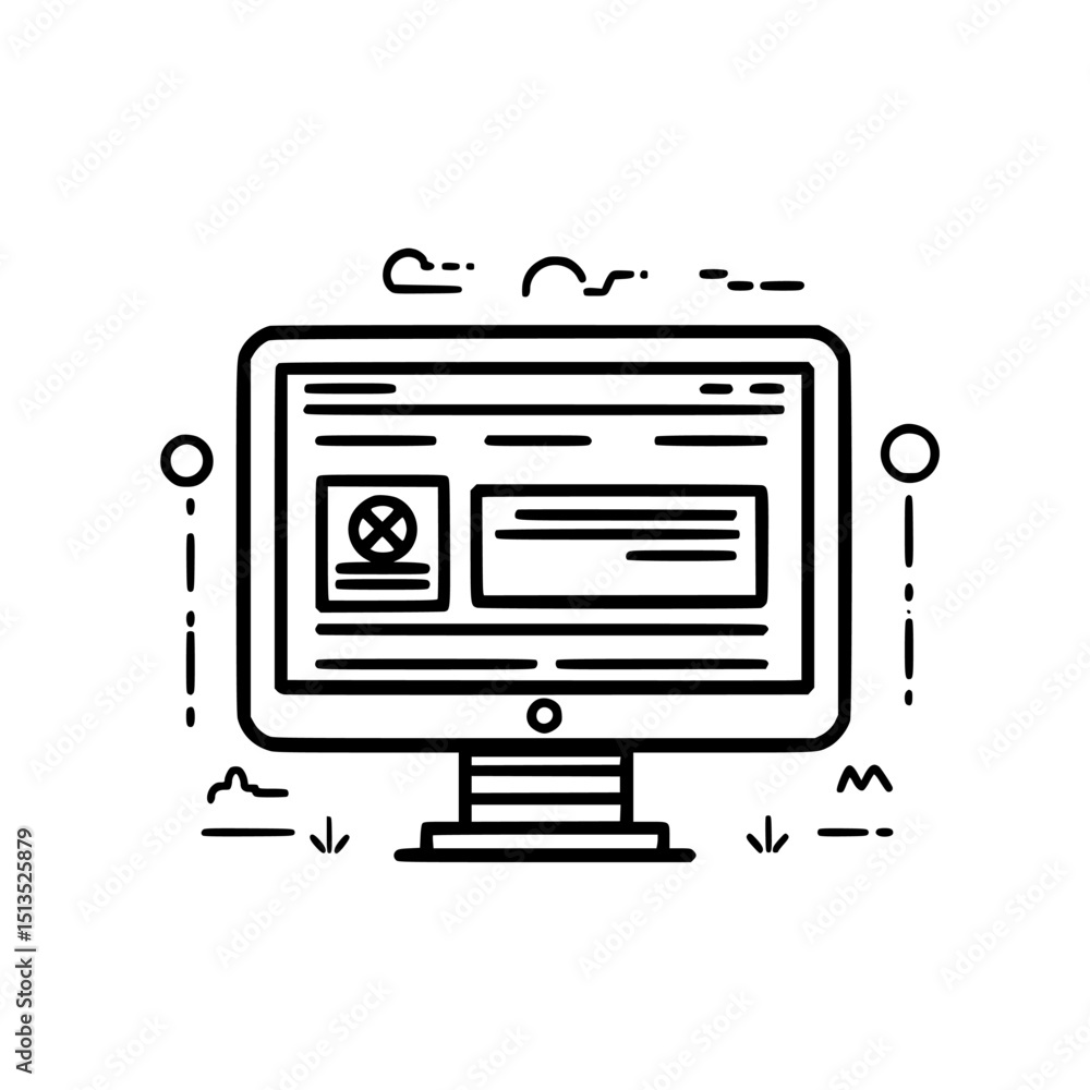 Poster vector icon depicting a computer screen displaying an error message with a crossed-out symbol highli