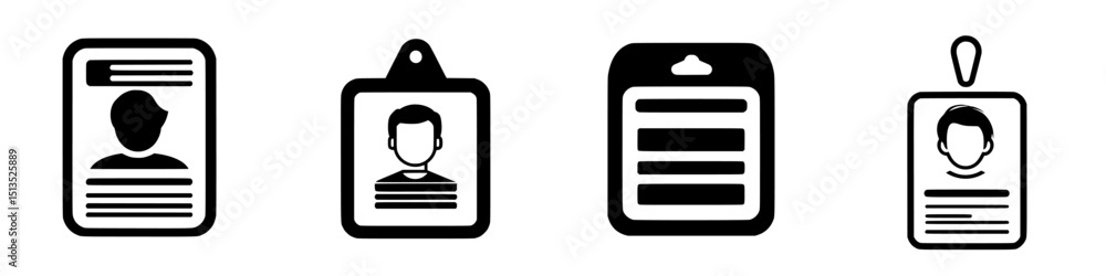 Poster vector icons representing different types of identification cards and badges used in professional se