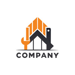 Fototapeta premium Modern construction and repairs company logo with graphic elements