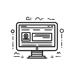 Vector icon depicting a computer screen displaying an error message with a crossed-out symbol highlighting a malfunction