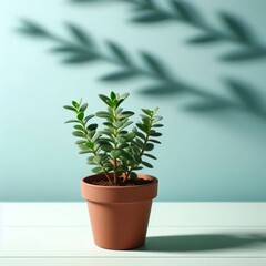 Obraz premium Small Green Plant in Pot on pastel Background, best lighting