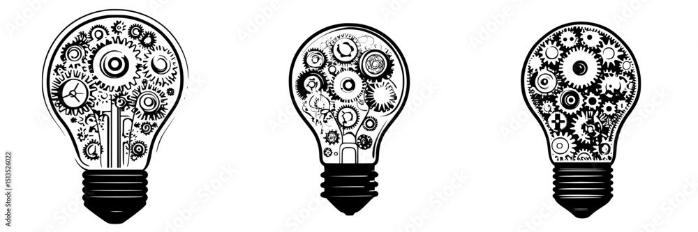 Poster creative gears and light bulbs design elements for innovative projects and ideas in black vector for