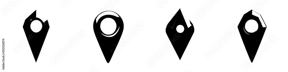 Poster collection of black vector icons representing location markers for maps and navigation tools widely 