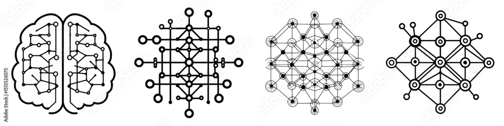 Poster vector icons depicting brain and neural network concepts representing artificial intelligence and da
