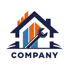 Construction and repair company logo with wrench and house