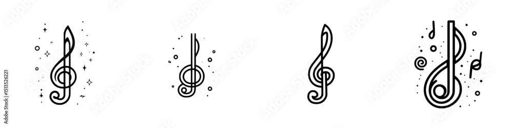 Poster simple black vector icons of music notes with decorative elements in a clean design suitable for var