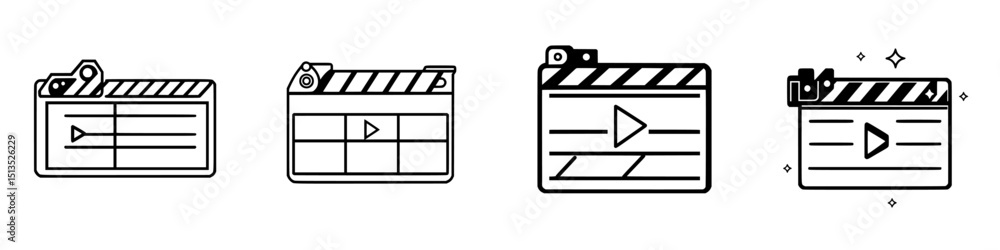 Poster vector icons representing video production elements and editing tools in a minimalist style suitable