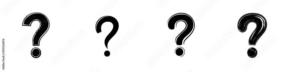 Poster black vector icons of question marks in various styles for graphic design use