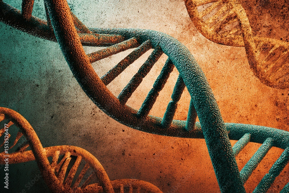 Poster intricate depiction of dna strands showcasing the complexities of genetic structures in a colorful a
