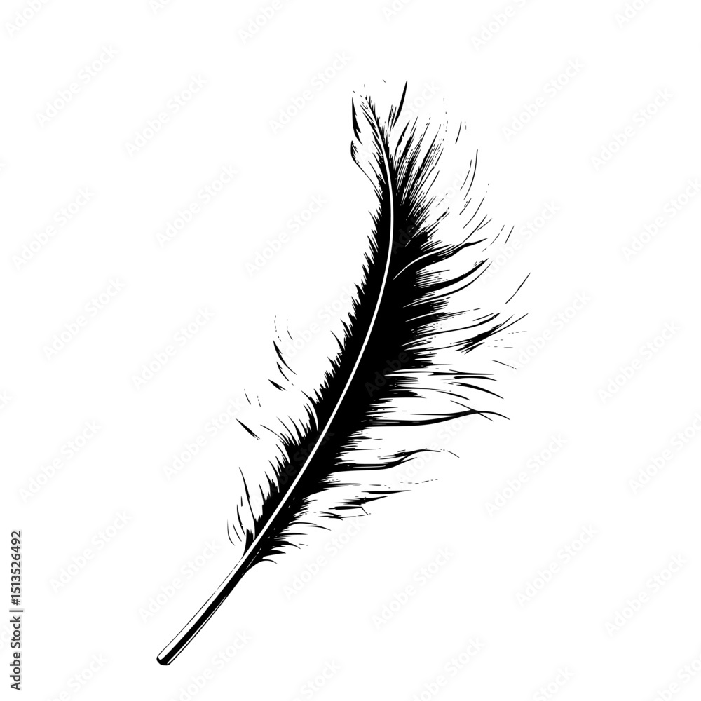 Poster elegant black vector icon of a feather showcasing intricate details and a smooth design for various 
