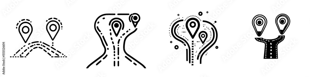 Poster vector icons depicting various navigation and location markers for map design and travel application