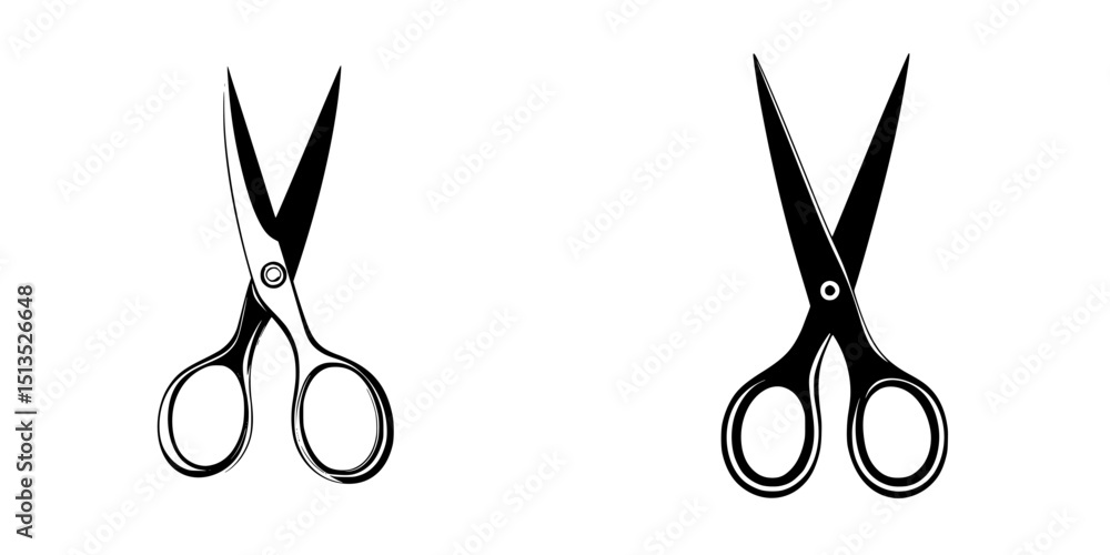 Poster scissors icon design showing two simple black outlines on white background for creative and educatio