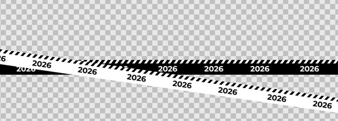 Monochrome 2026 Tape with Diagonal Stripes for Future Event Concept, Countdown or Design Use. Modern Minimal Look. Vector Illustration.