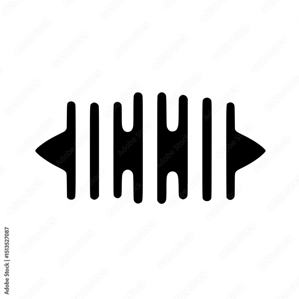 Poster vector icon depicting a symmetrical black shape with parallel lines and tapered ends suitable for va