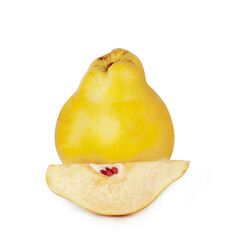 Quince and slice isolated on a white background, contour.