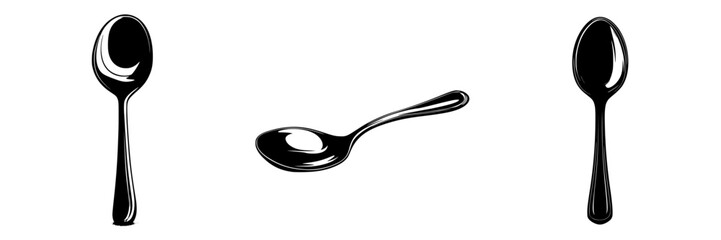 Collection of black vector icons featuring different spoon designs for culinary and graphic use