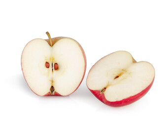 Red apple slices isolated on a white background