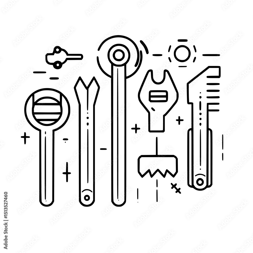 Aufkleber vector icon collection of various hand tools arranged geometrically in a minimalist design for diy e