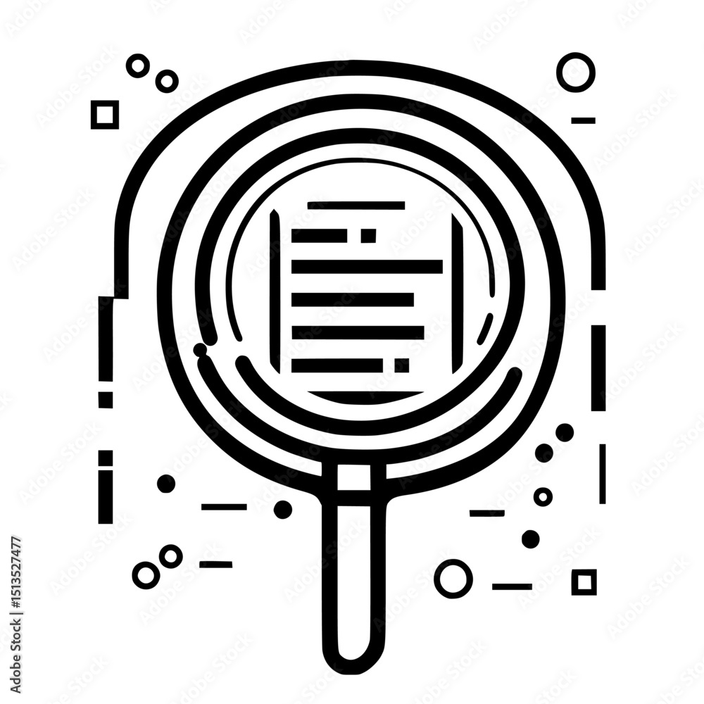 Aufkleber black vector icon representing a magnifying glass with abstract elements and lines for search or ins