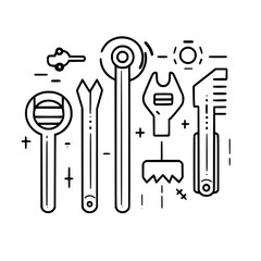 Vector icon collection of various hand tools arranged geometrically in a minimalist design for DIY enthusiasts