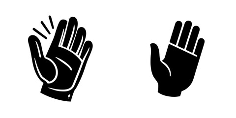 Stylized black vector icons of a waving hand and an open hand representing greetings and communication gestures