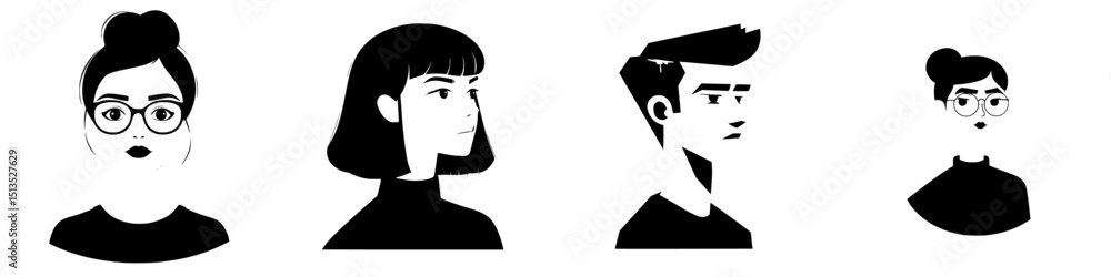 Aufkleber various black vector icons representing diverse characters in minimalist style showcasing unique hai