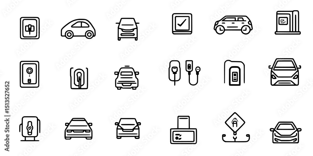 Poster vector icons depicting various automotive services and activities in a concise layout suitable for d