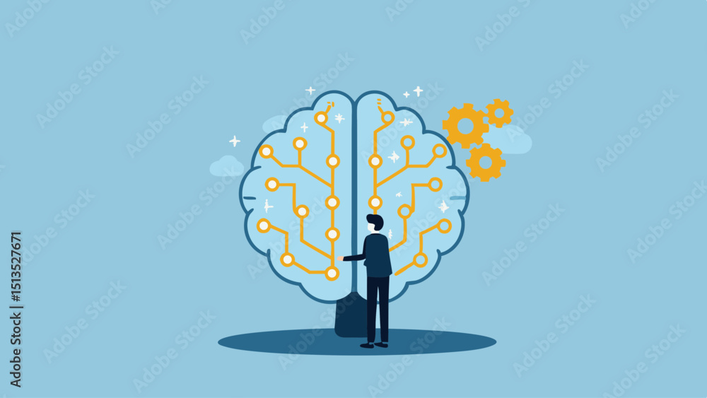 Poster creative brain connection artificial intelligence gears and the power of innovation in the digital a